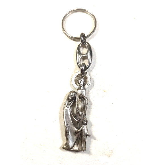 Stylized Joseph Mary Jesus Silver Tone Keychain Religious Made in Italy - Picture 5 of 6
